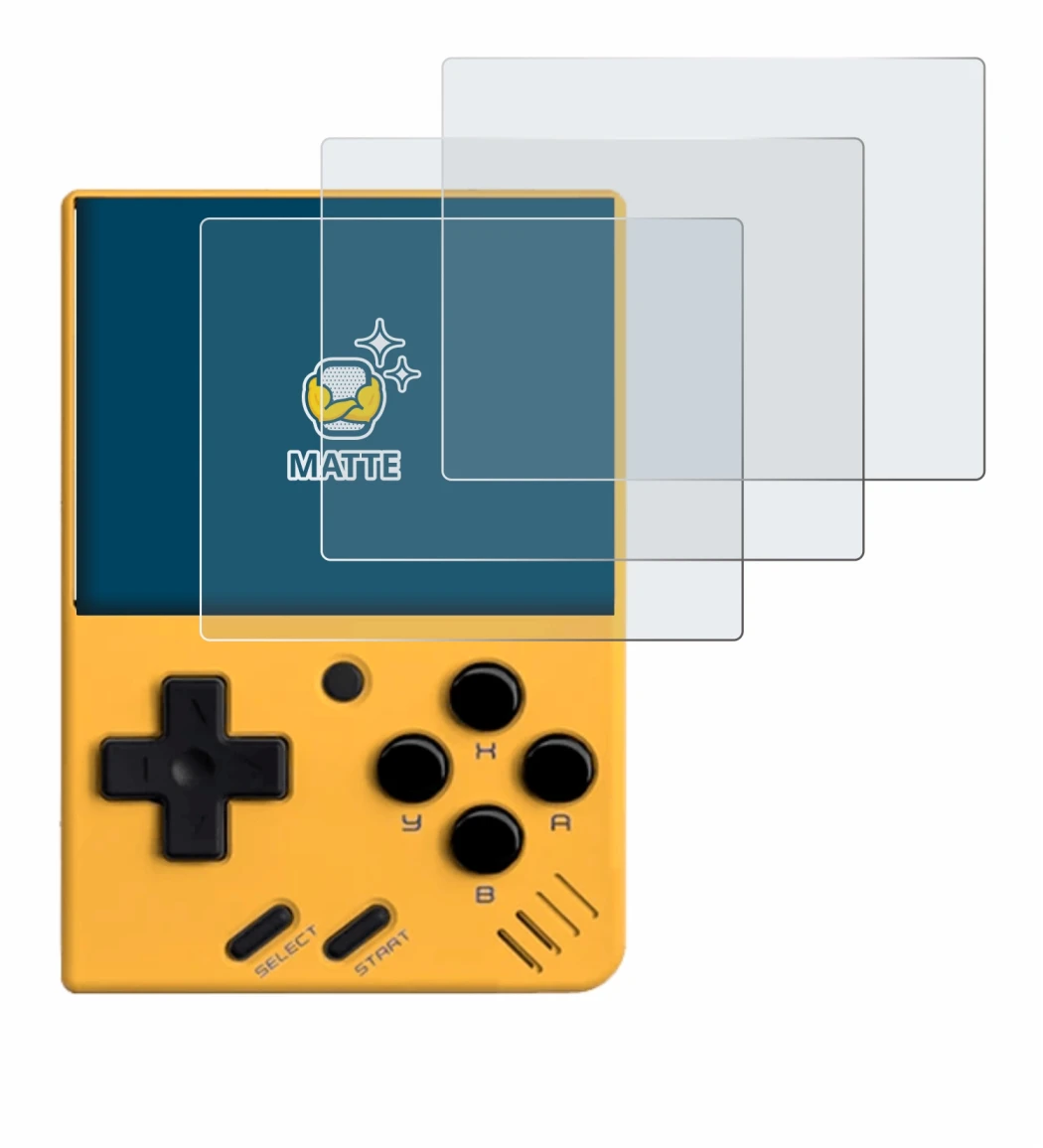 Image of the device Miyoo Mini V4 with a wide variety of screen protectors.