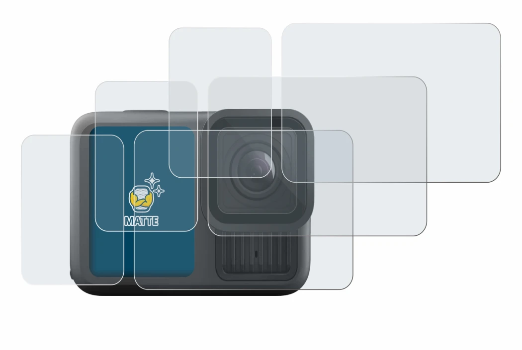 Image of the device GoPro Hero 13 Black with a wide variety of screen protectors.