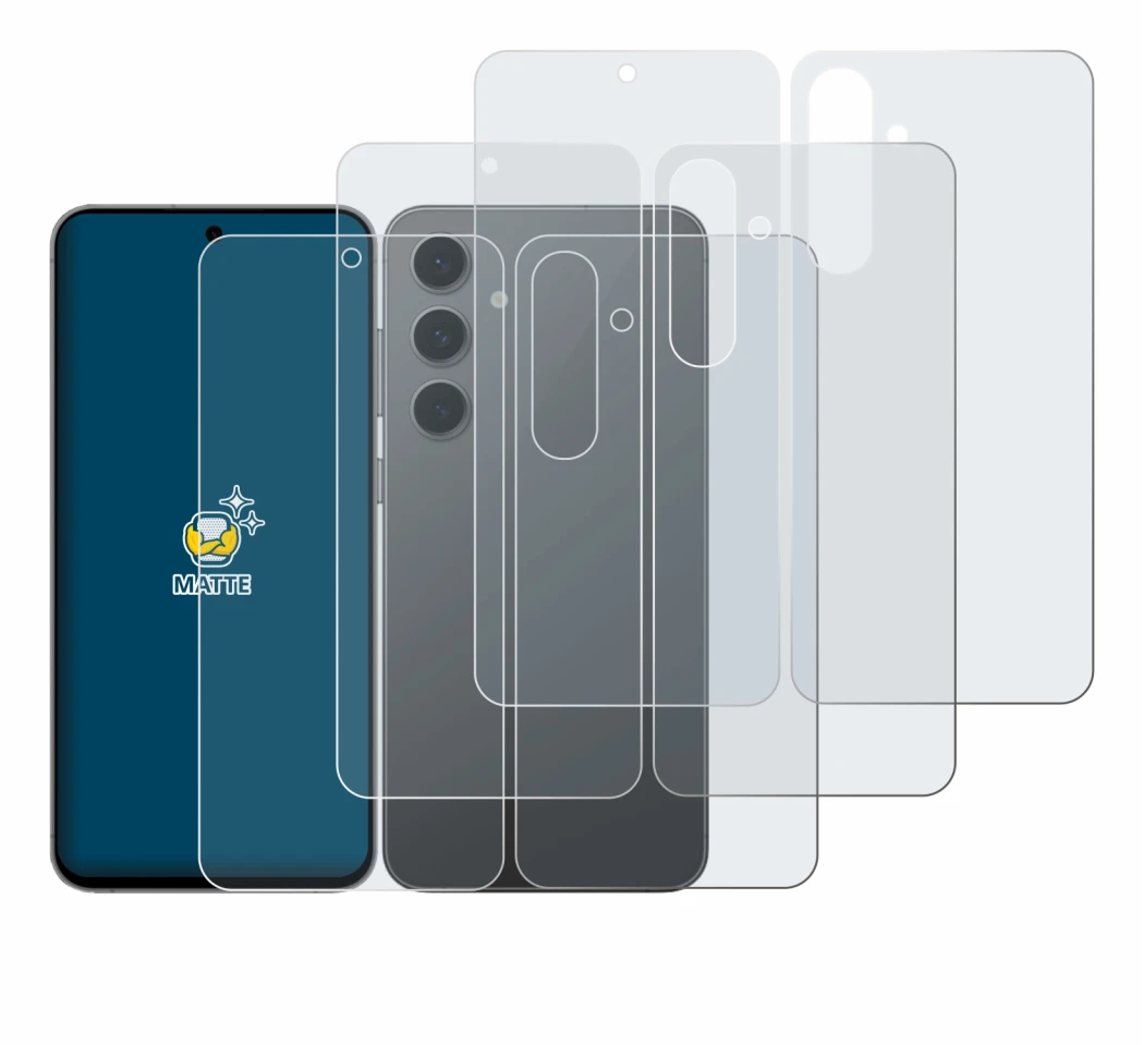 Image of the device Samsung Galaxy S24 FE (Front+Back) with a wide variety of screen protectors.