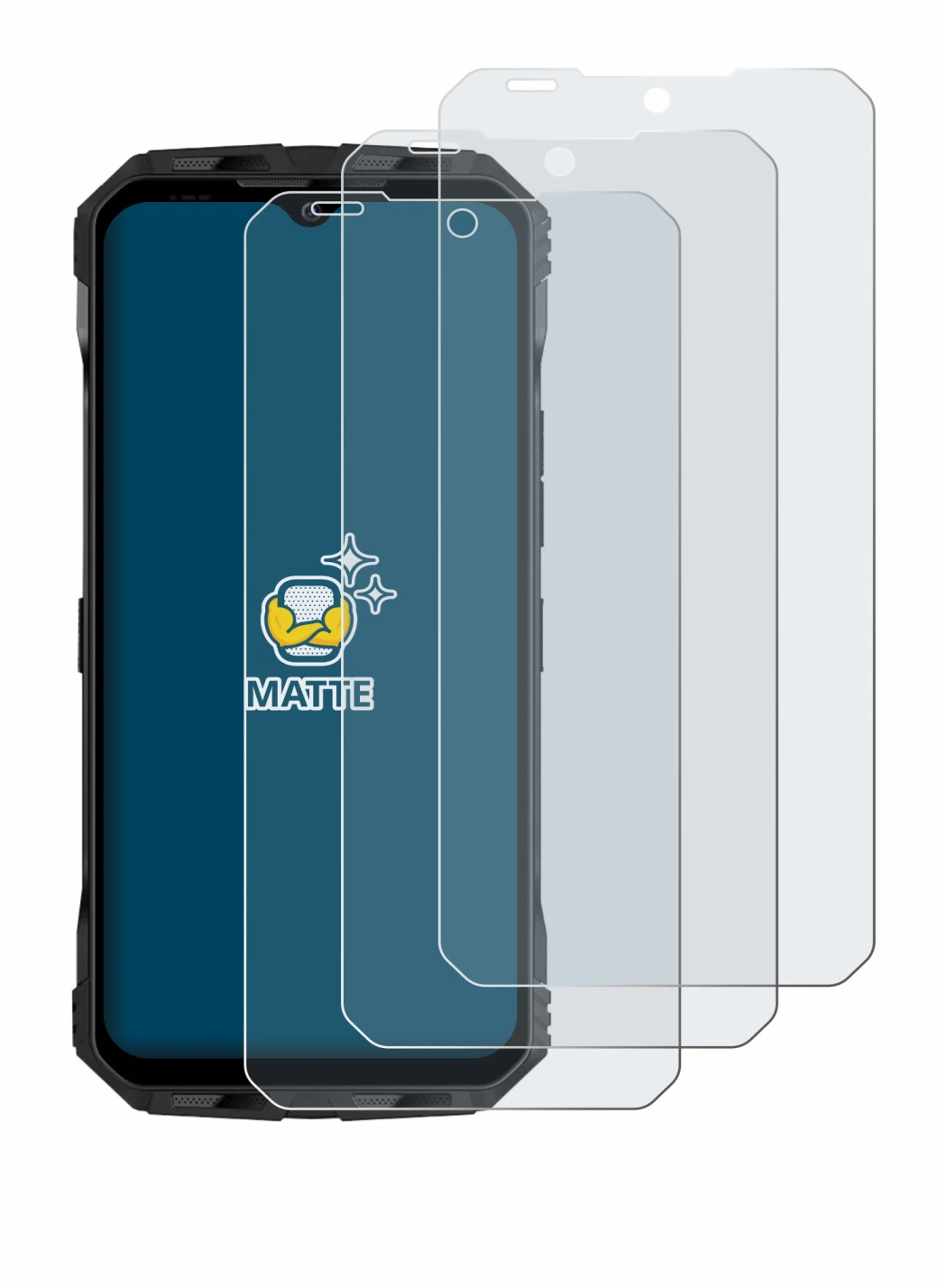 Image of the device Doogee V Max Plus with a wide variety of screen protectors.