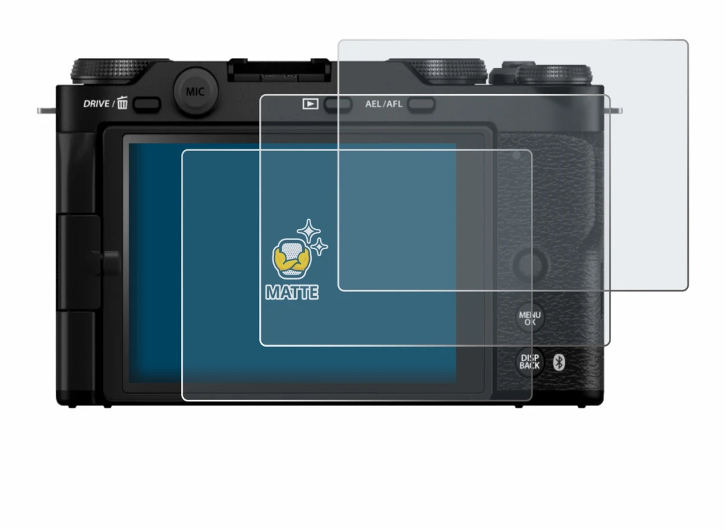 Image of the device Fujifilm X-M5 with a wide variety of screen protectors.