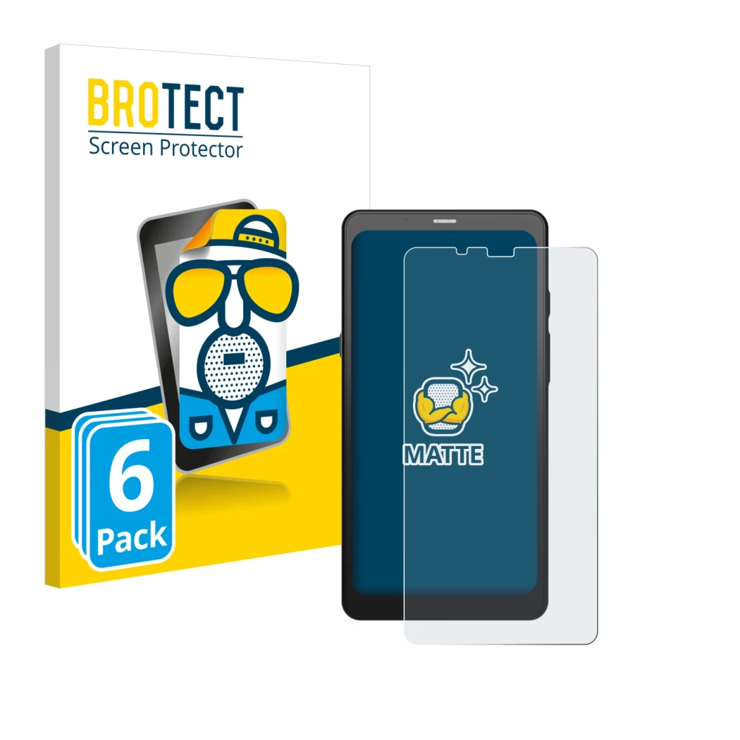 Front side of a product packaging with the brand logo BROTECT. Next to it is the device Boox Palma 2 shown with the correspond