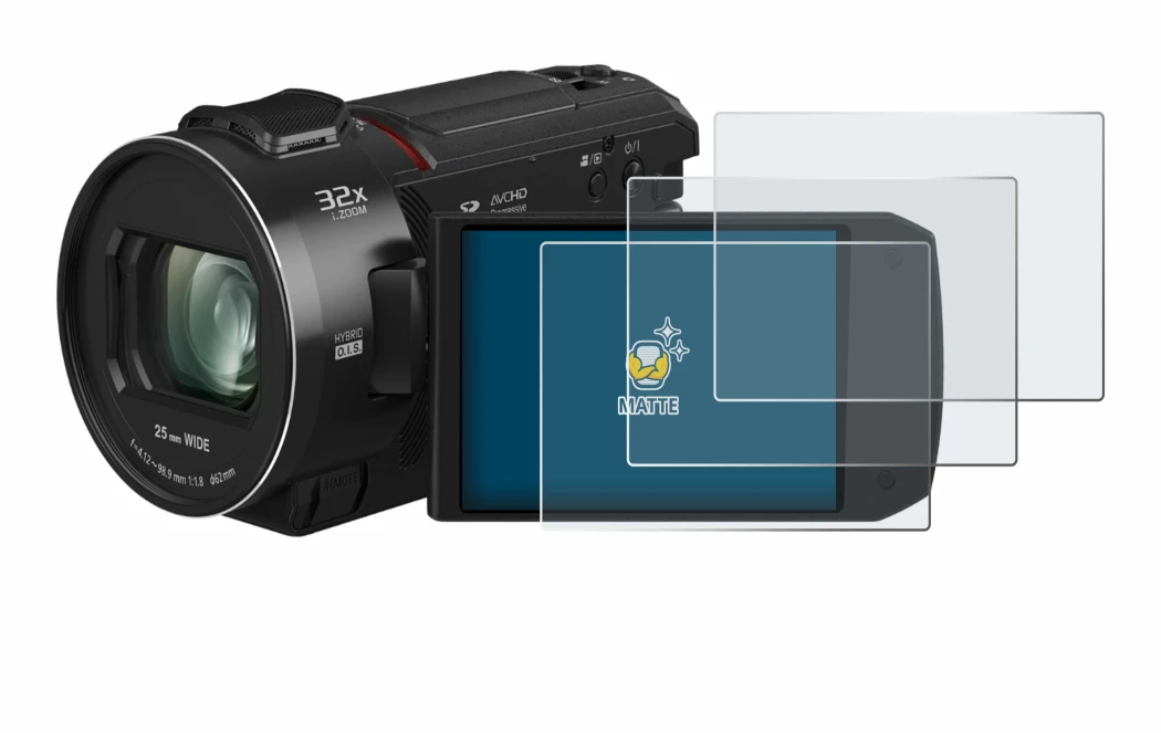 Image of the device Panasonic HC-VX3 with a wide variety of screen protectors.