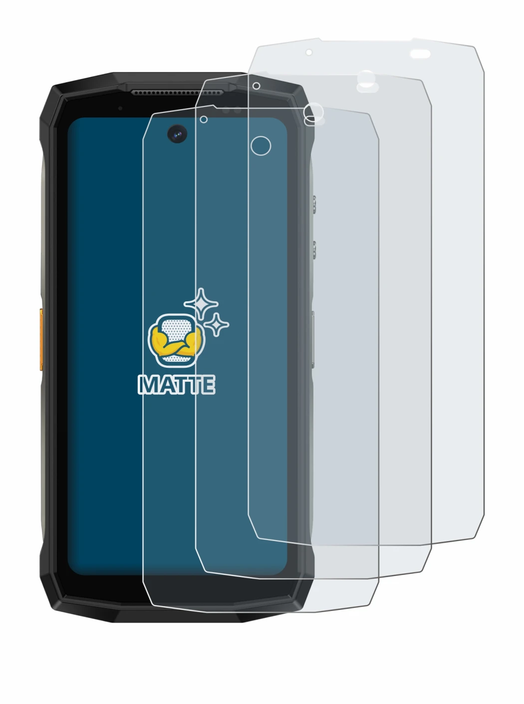 Image of the device Ulefone Armor Mini 20 Pro with a wide variety of screen protectors.