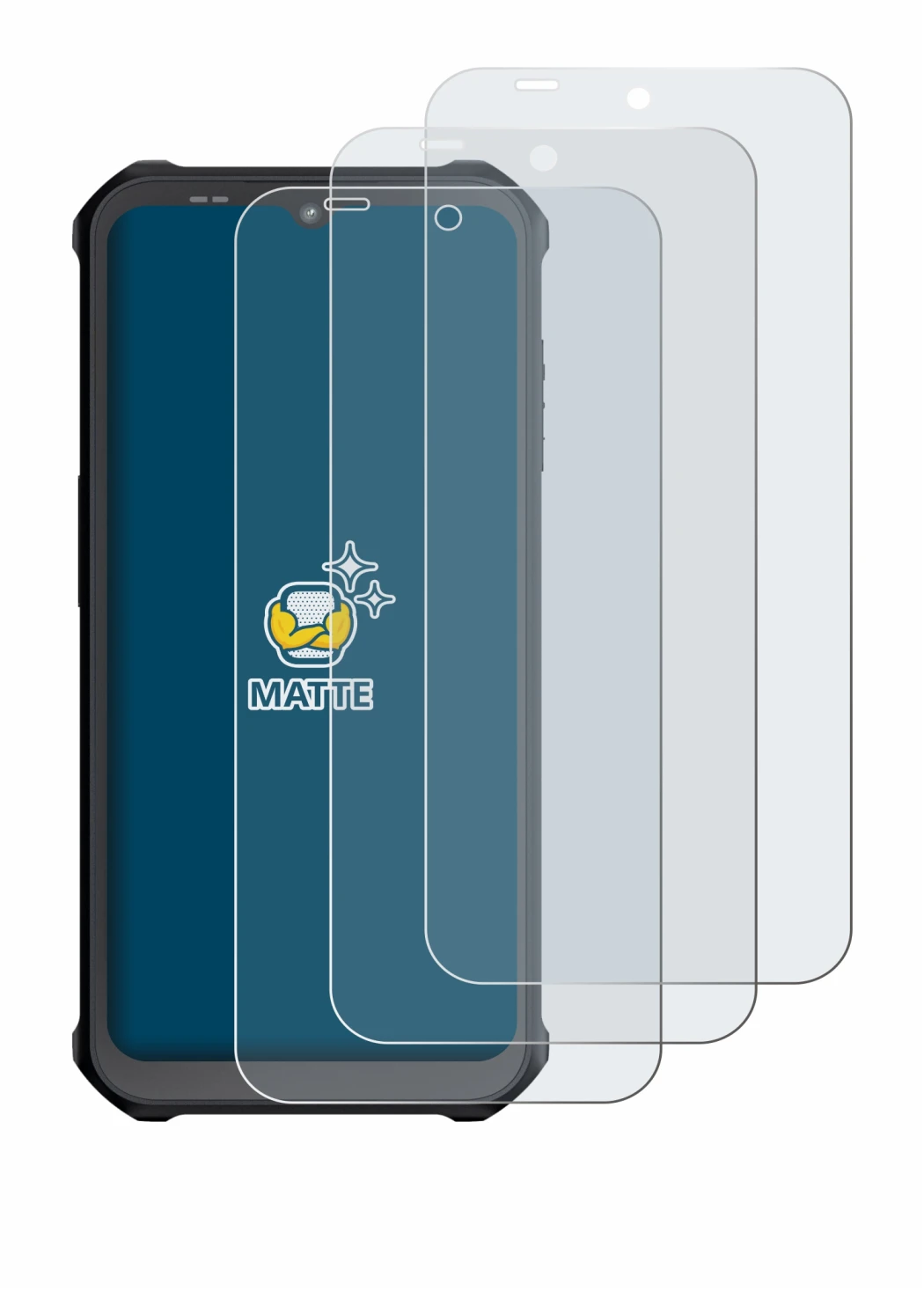 Image of the device Sonim XP400 with a wide variety of screen protectors.