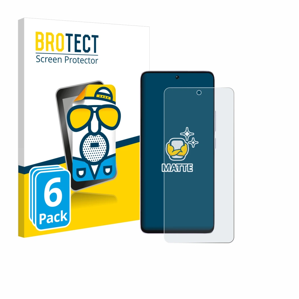 Front side of a product packaging with the brand logo BROTECT. Next to it is the device Xiaomi Poco M7 Pro shown with the corr