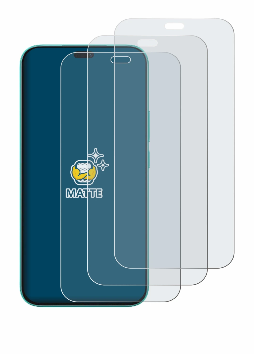 Image of the device Honor X8c with a wide variety of screen protectors.