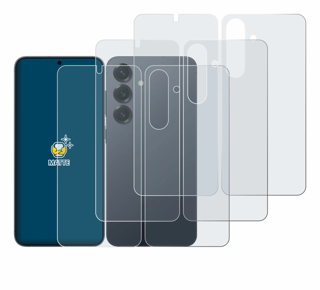 Image of the device Samsung Galaxy S25 (Front+Back) with a wide variety of screen protectors.
