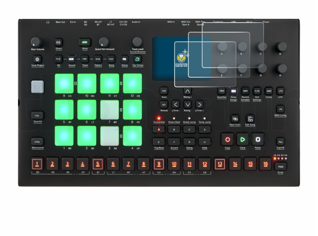Image of the device Elektron Analog Rytm MKII with a wide variety of screen protectors.