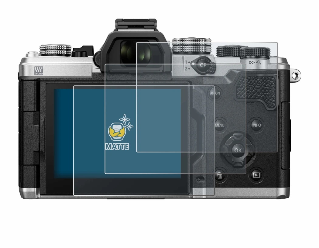 Image of the device OM System OM-3 with a wide variety of screen protectors.