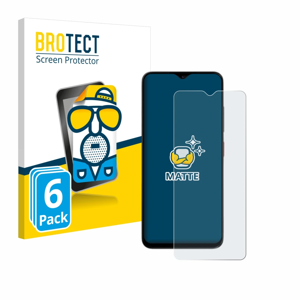 Front side of a product packaging with the brand logo BROTECT. Next to it is the device ZTE Blade A35e shown with the correspo