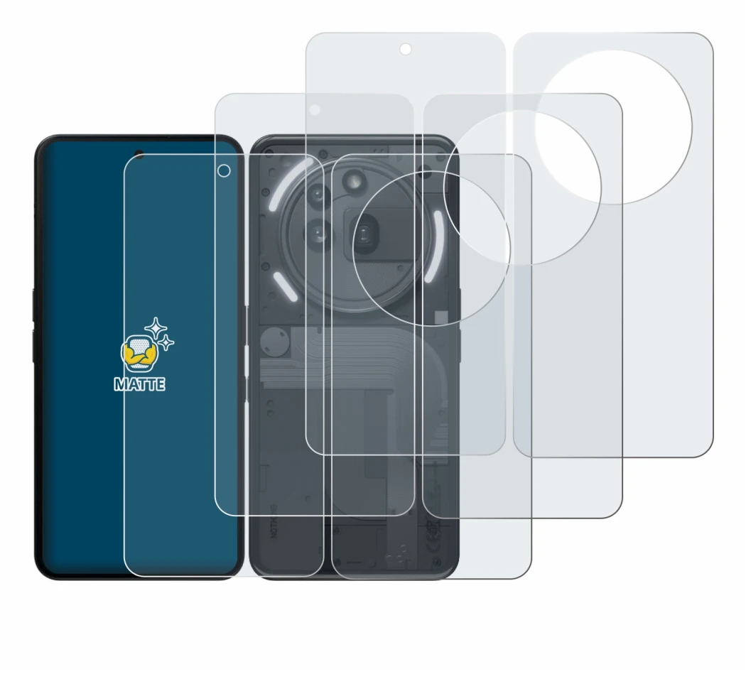 Image of the device Nothing Phone (3a) Pro (Front+Back) with a wide variety of screen protectors.