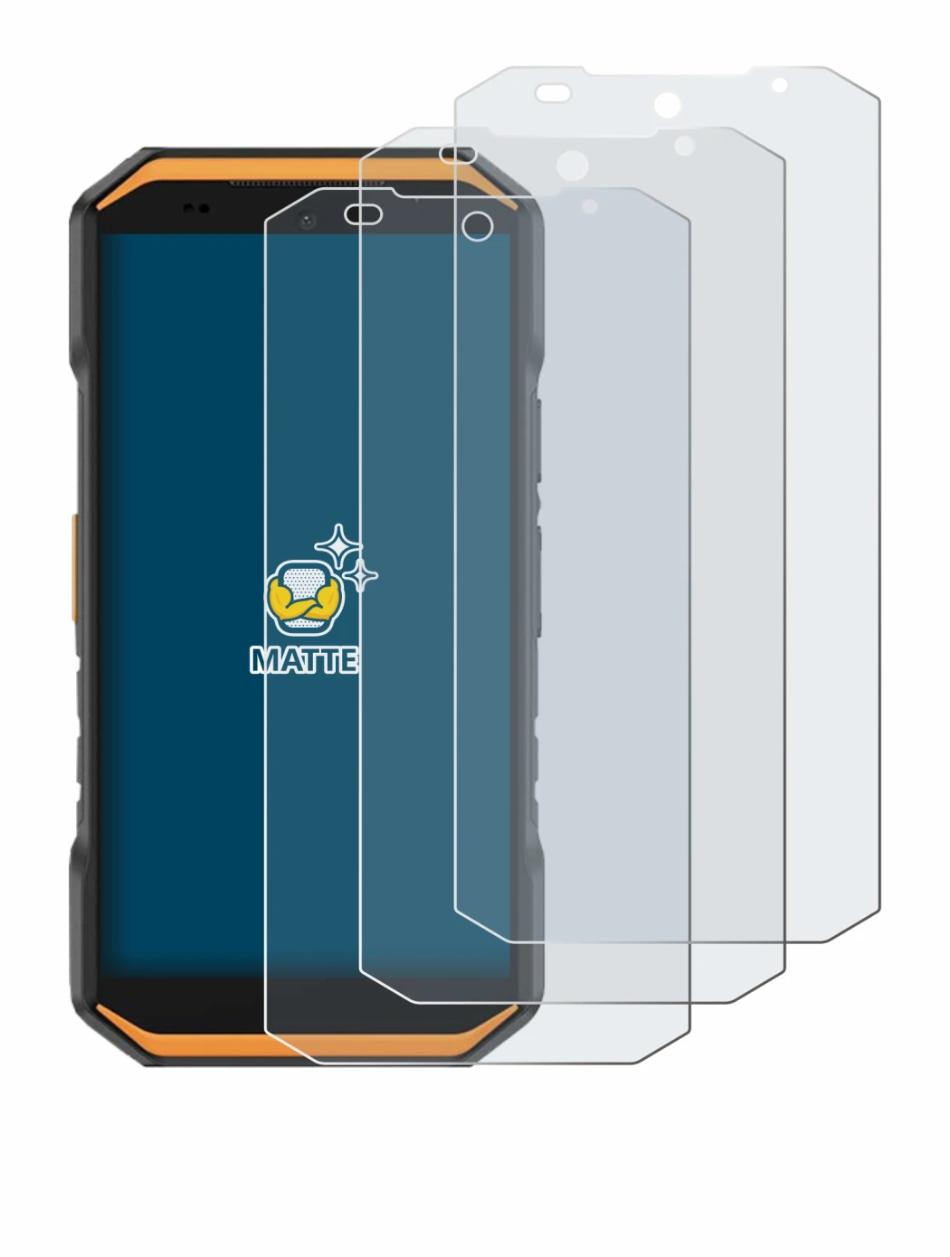 Image of the device Ulefone Armor X32 with a wide variety of screen protectors.