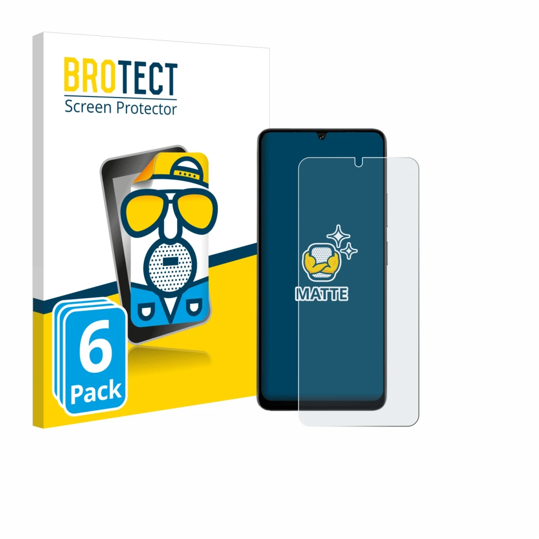 Front side of a product packaging with the brand logo BROTECT. Next to it is the device Doogee Note 59 Pro shown with the corr