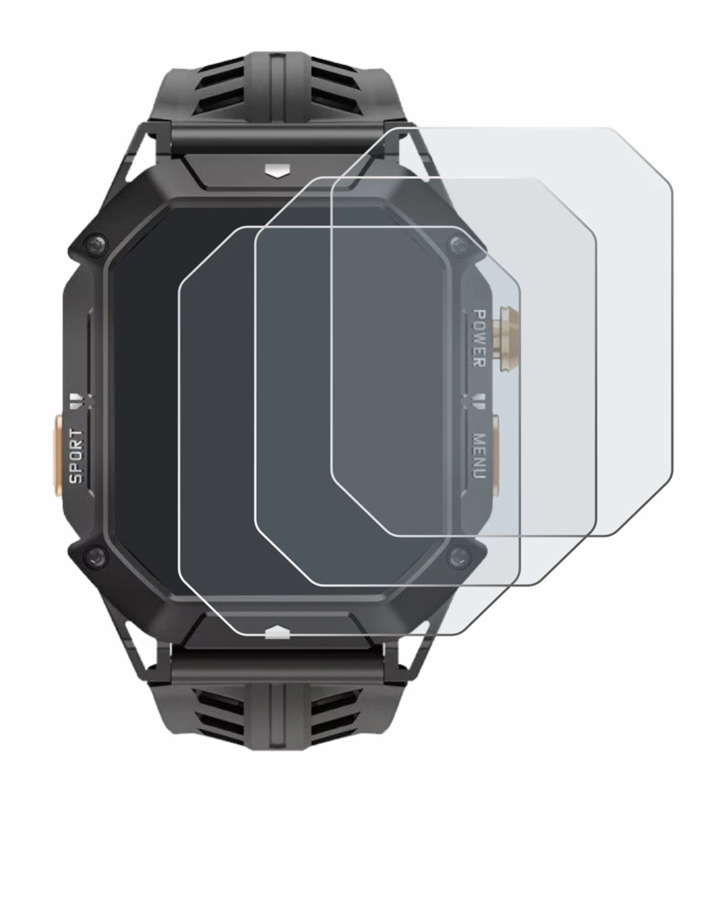 Image of the device Oukitel BT80 with a wide variety of screen protectors.
