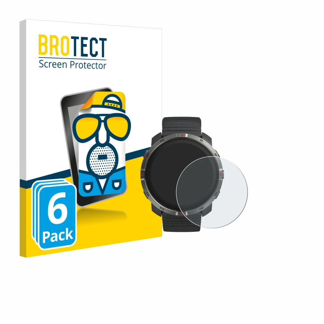 Front side of a product packaging with the brand logo BROTECT. Next to it is the device Polar Grit X2 shown with the correspon