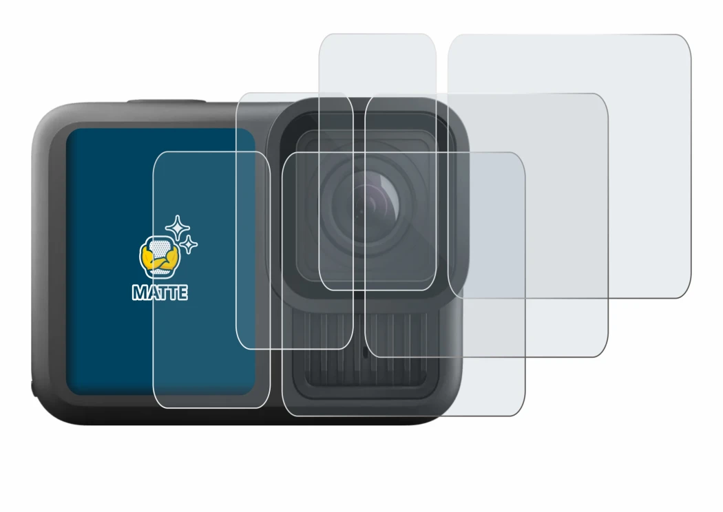 Image of the device GoPro Hero 13 Black Ultra Wide Edition with a wide variety of screen protectors.