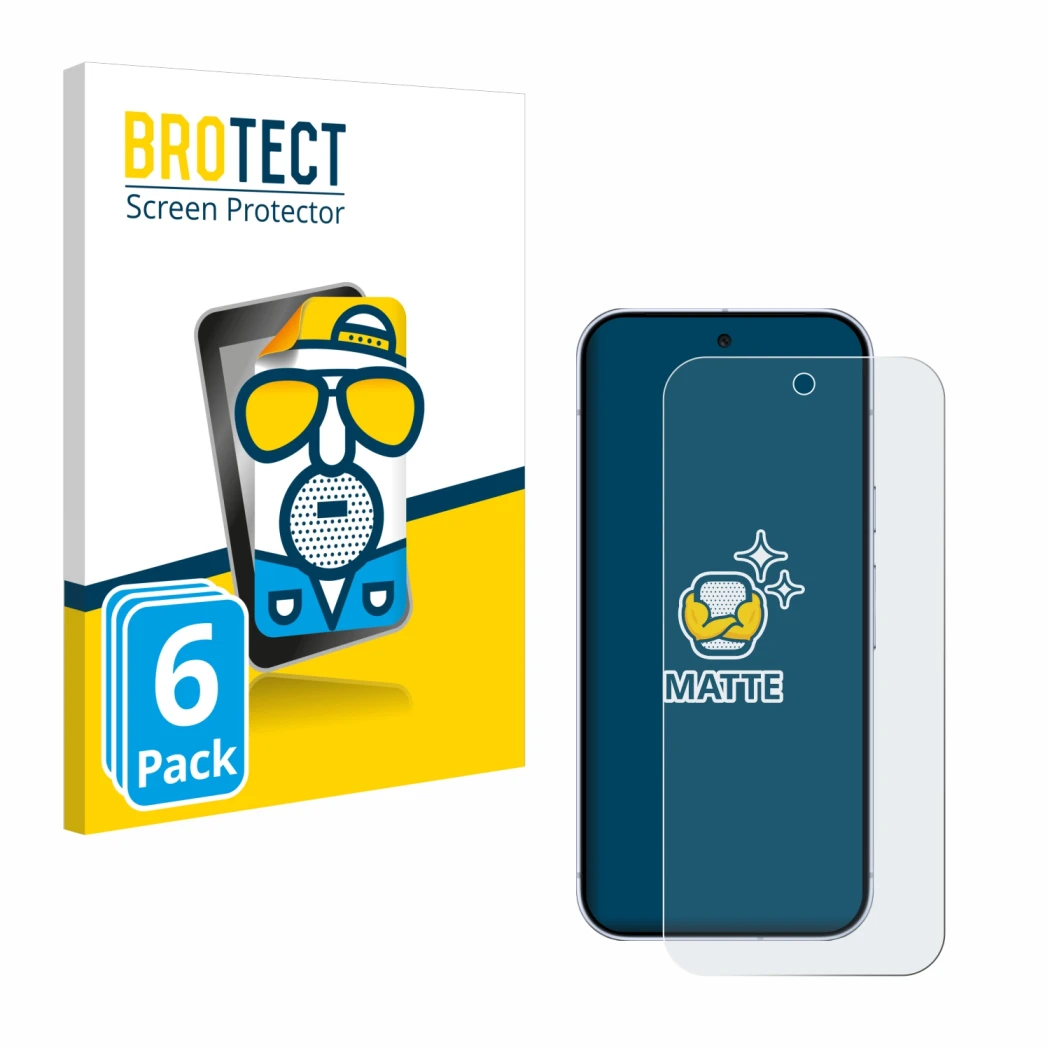 Front side of a product packaging with the brand logo BROTECT. Next to it is the device Google Pixel 10 Pro shown with the cor