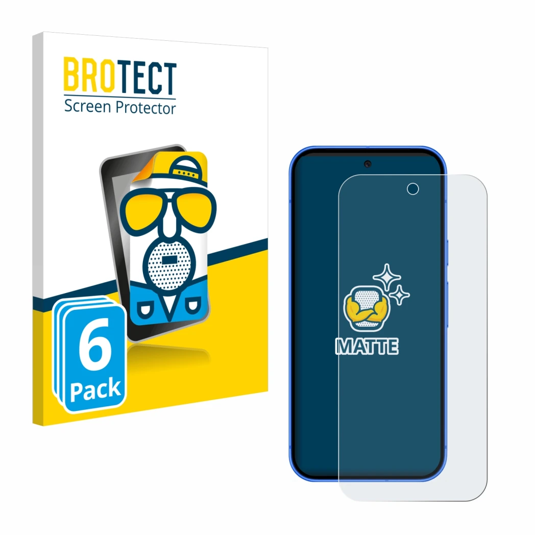 Front side of a product packaging with the brand logo BROTECT. Next to it is the device Google Pixel 10 shown with the corresp