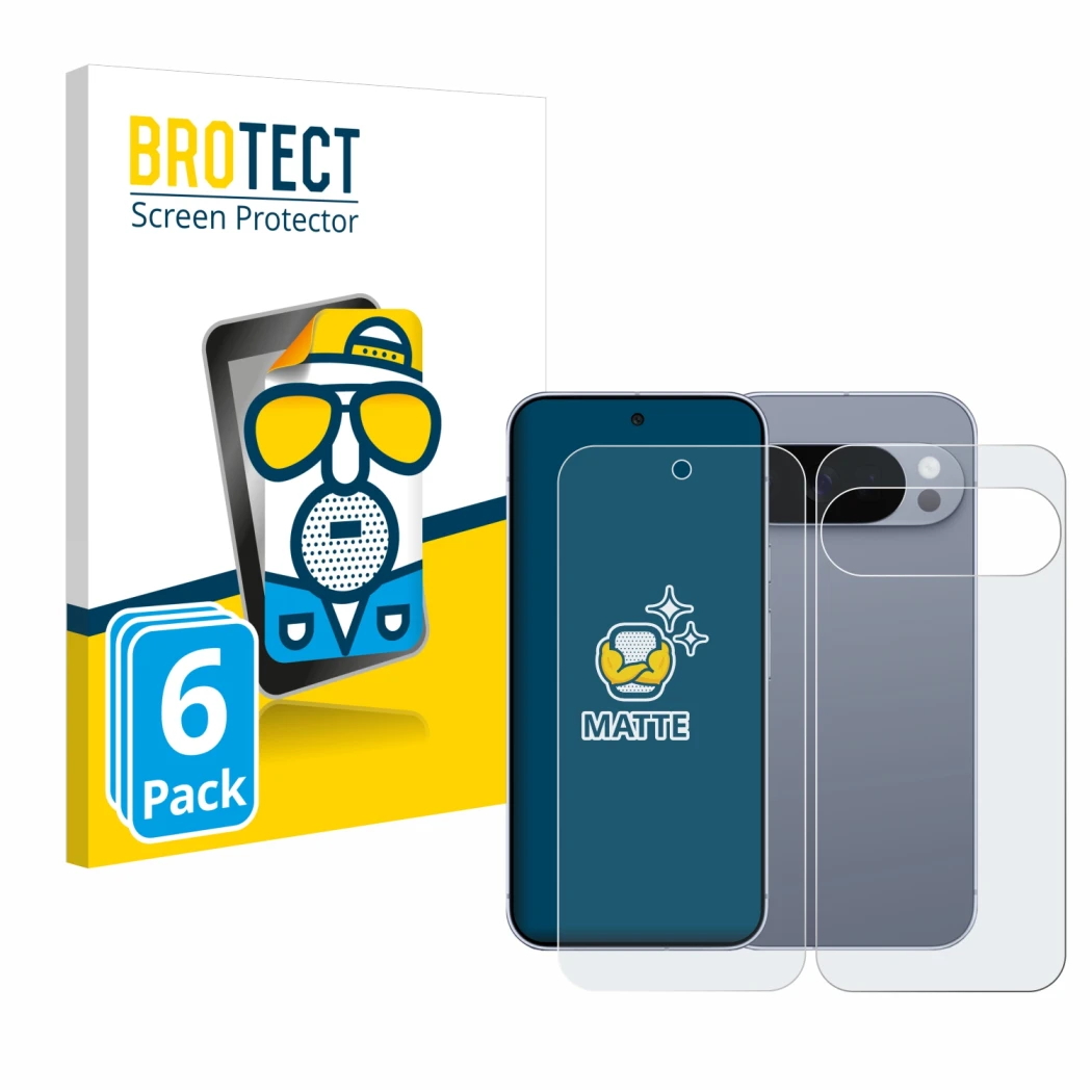 Front side of a product packaging with the brand logo BROTECT. Next to it is the device Google Pixel 10 Pro (Front+Back) shown