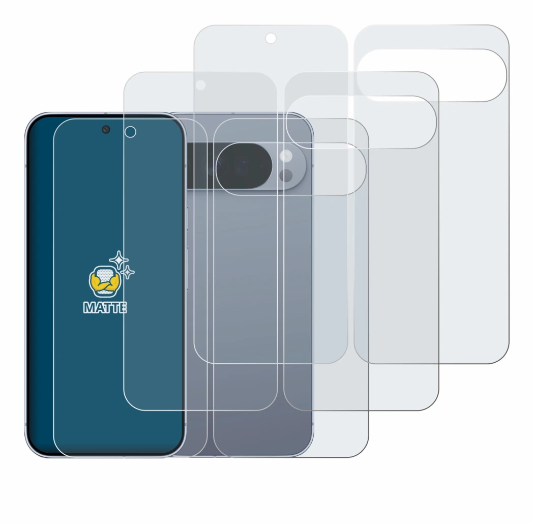 Image of the device Google Pixel 10 Pro XL (Front+Back) with a wide variety of screen protectors.