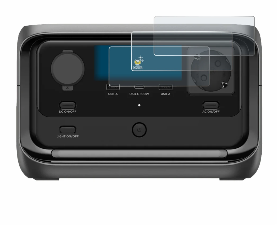 Image of the device EcoFlow River 3 Plus with a wide variety of screen protectors.