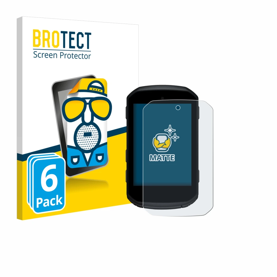 Front side of a product packaging with the brand logo BROTECT. Next to it is the device Garmin Edge 850 shown with the corresp