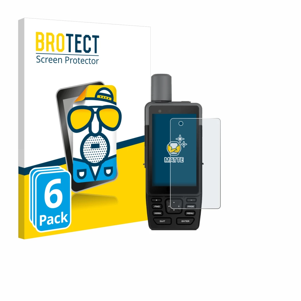 Front side of a product packaging with the brand logo BROTECT. Next to it is the device Garmin GPSMAP H1 shown with the corres