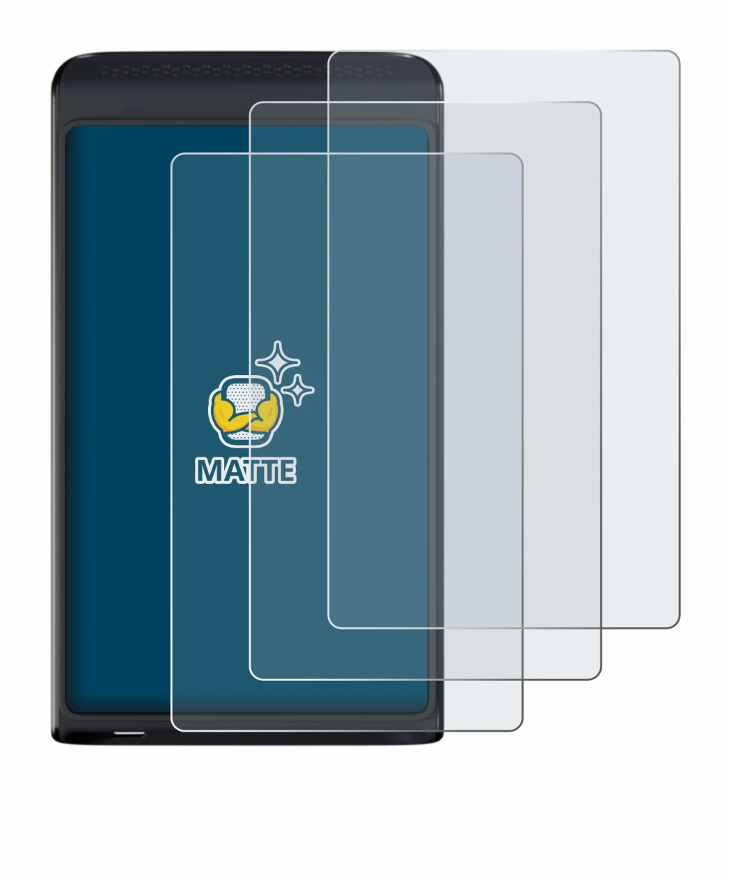 Image of the device Vasco Translator Q1 with a wide variety of screen protectors.