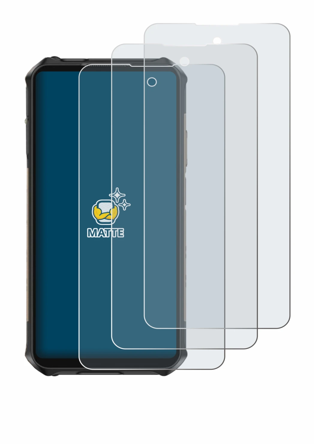 Image of the device Ulefone Armor X16 Pro with a wide variety of screen protectors.