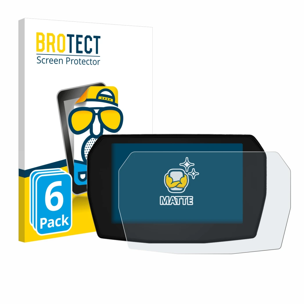 Front side of a product packaging with the brand logo BROTECT. Next to it is the device Ducati Multistrada V2 2025 shown with 