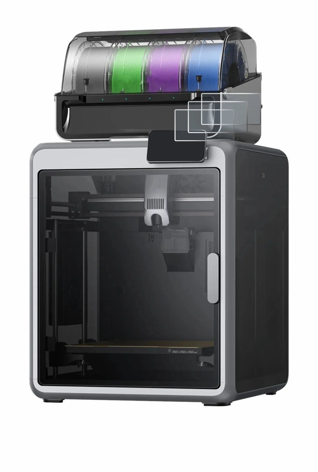 Image of the device Creality K2 with a wide variety of screen protectors.