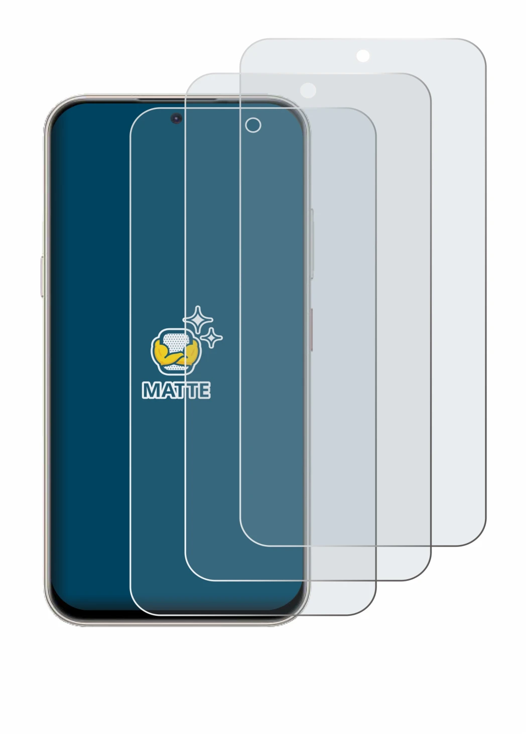 Image of the device Nubia V80 Pro with a wide variety of screen protectors.