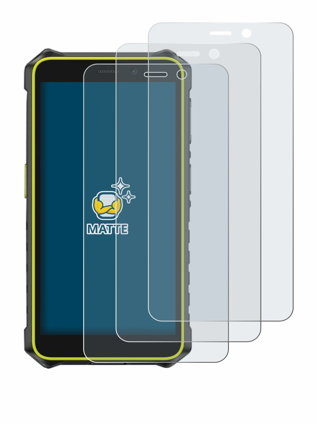 Image of the device Ulefone RugKing 2 Pro with a wide variety of screen protectors.