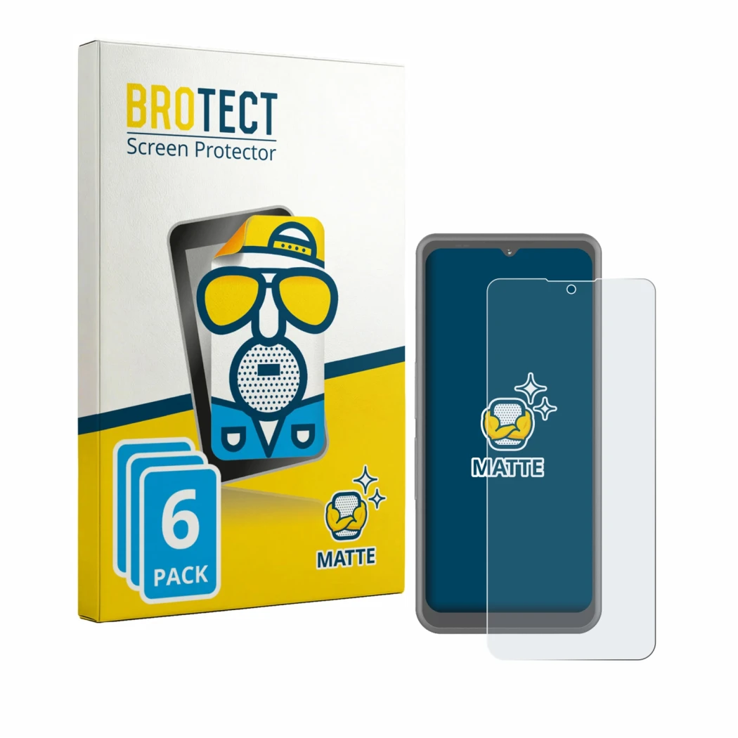Front side of a product packaging with the brand logo BROTECT. Next to it is the device Sonim XP Pro Thermal shown with the co