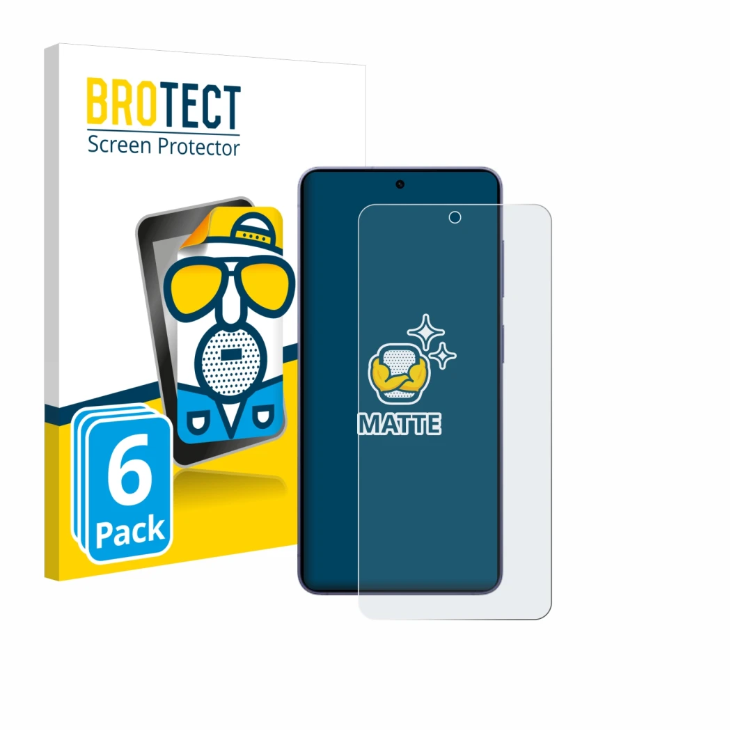 Front side of a product packaging with the brand logo BROTECT. Next to it is the device Samsung Galaxy S26 shown with the corr