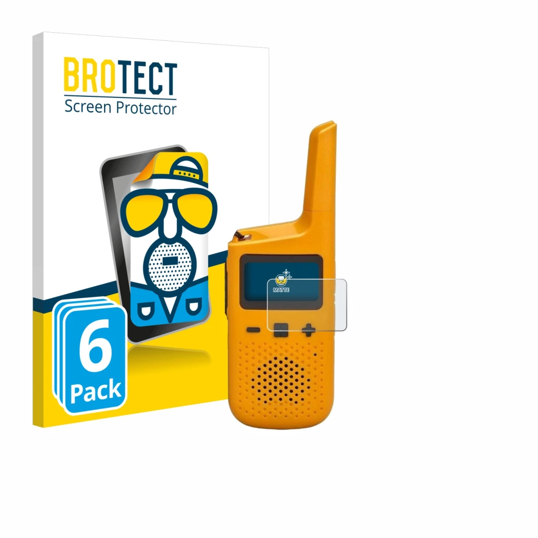 Front side of a product packaging with the brand logo BROTECT. Next to it is the device Motorola Talkabout T72 shown with the