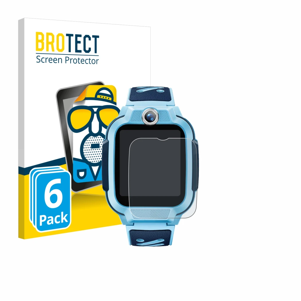 Front side of a product packaging with the brand logo BROTECT. Next to it is the device Imoo Watch Phone Z3 shown with the cor