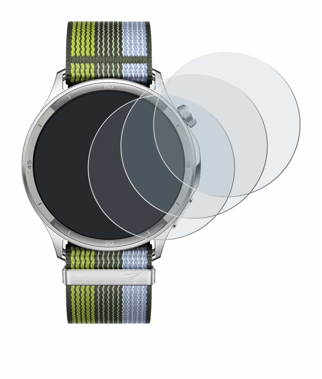 Image of the device Oppo Watch S with a wide variety of screen protectors.