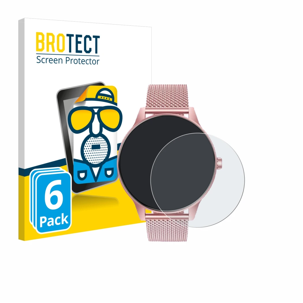 Front side of a product packaging with the brand logo BROTECT. Next to it is the device TAOLOON Smartwatch 1.27