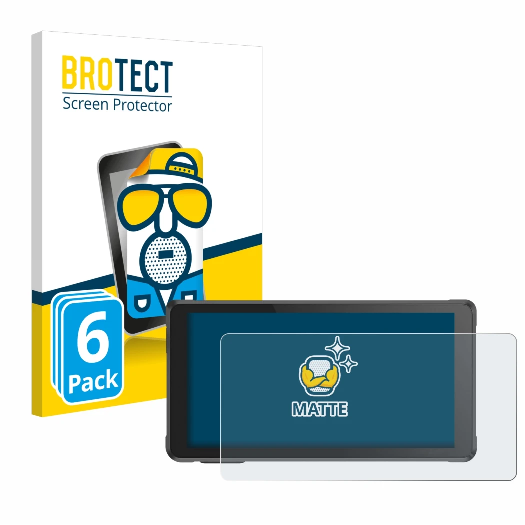 Front side of a product packaging with the brand logo BROTECT. Next to it is the device Interphone RideSync shown with the cor