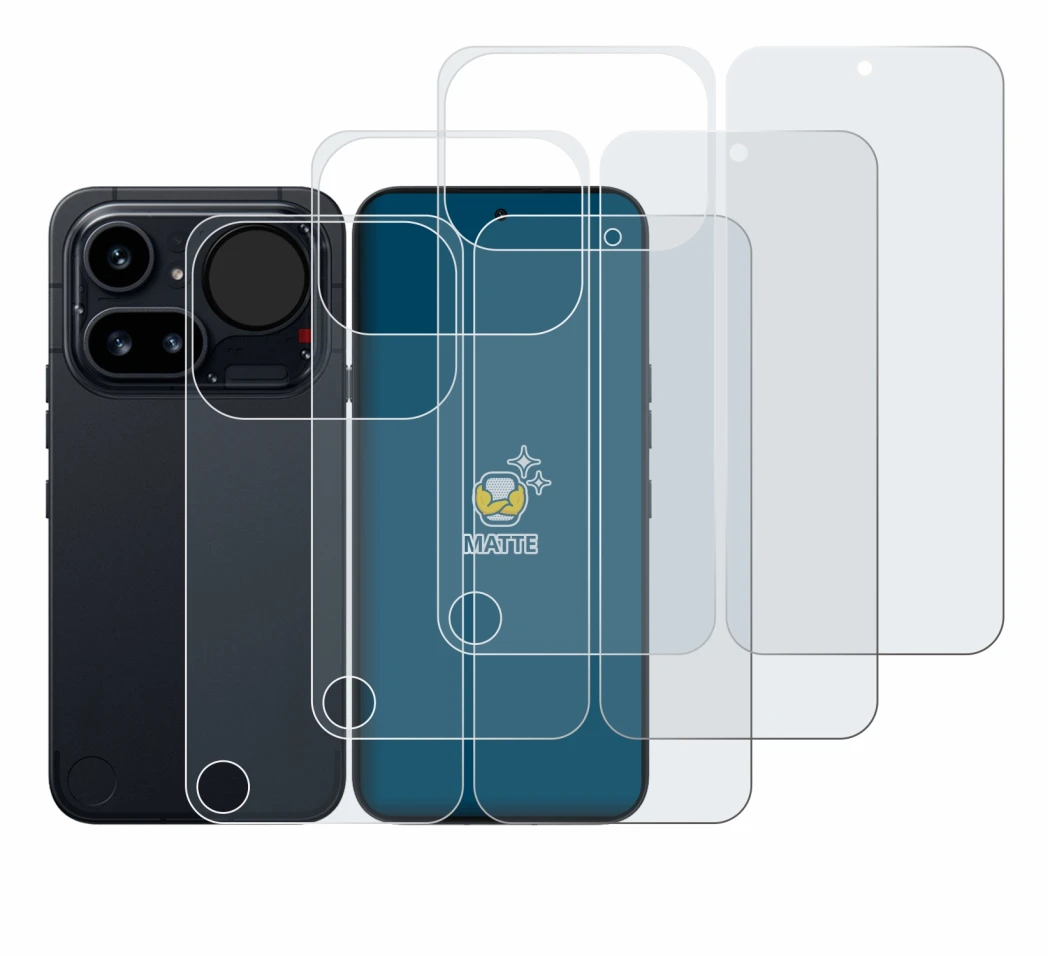 Image of the device Nothing Phone (4a) Pro (Front+Back) with a wide variety of screen protectors.