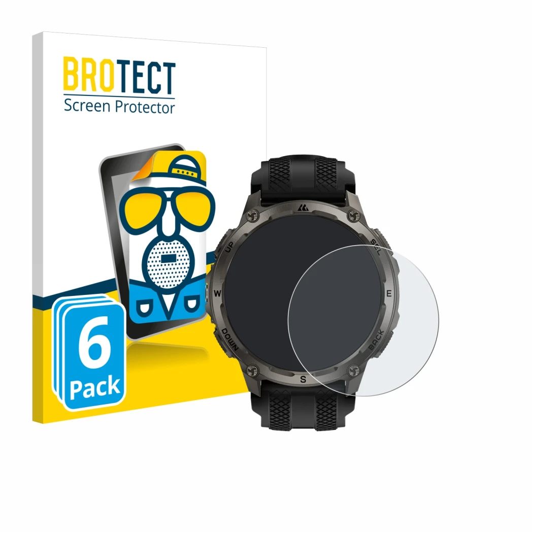 Front side of a product packaging with the brand logo BROTECT. Next to it is the device Kospet Tank T4C shown with the corresp
