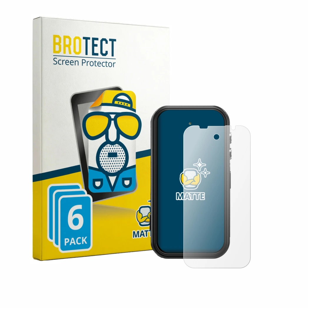 Front side of a product packaging with the brand logo BROTECT. Next to it is the device Fossibot F116 Pro 5G shown with the co