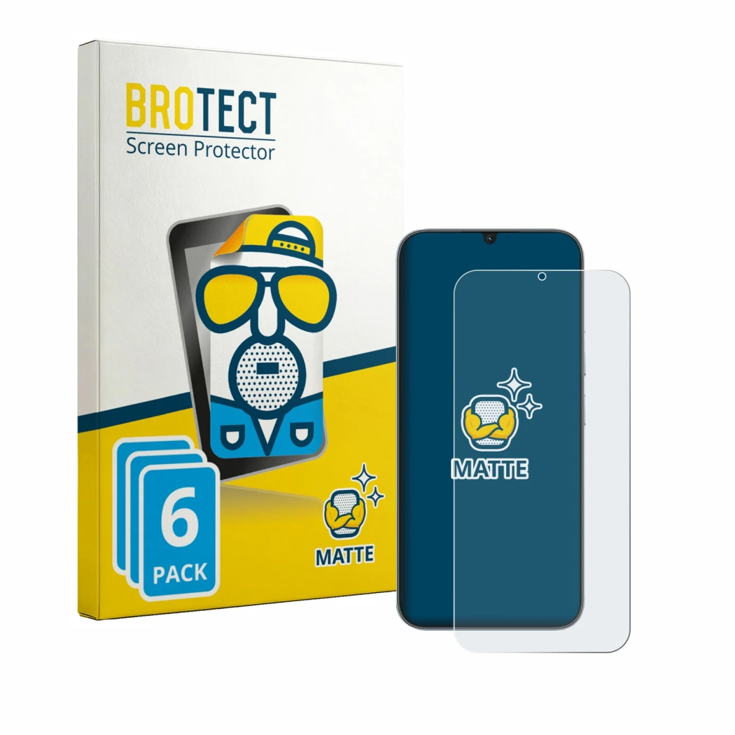 Front side of a product packaging with the brand logo BROTECT. Next to it is the device realme Narzo 100 Lite 5G shown with th