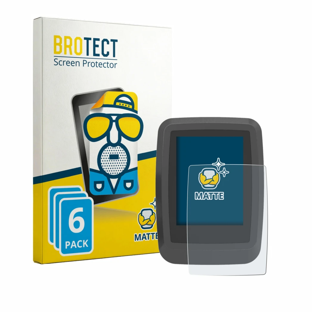 Front side of a product packaging with the brand logo BROTECT. Next to it is the device Ananda D16 TFT-Display shown with the