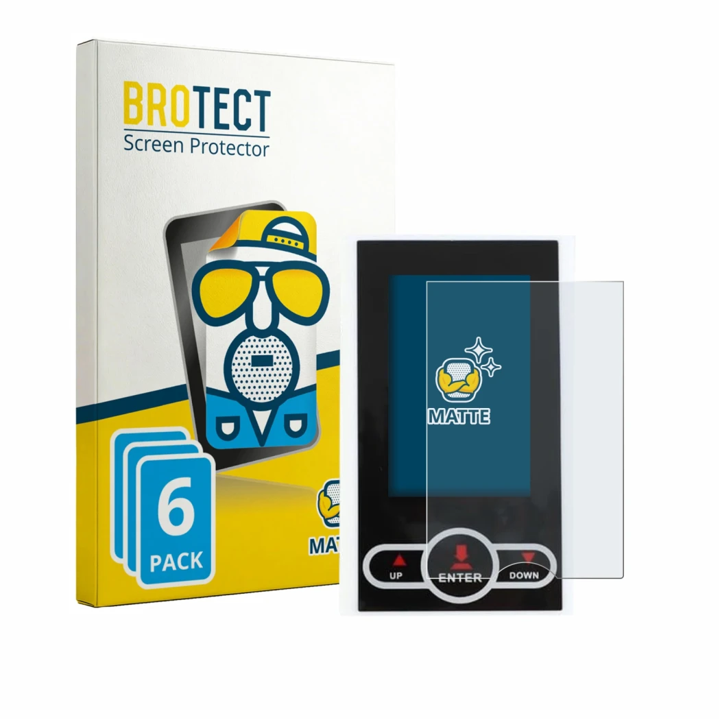 Front side of a product packaging with the brand logo BROTECT. Next to it is the device QuivyLivy Speedometer shown with the c