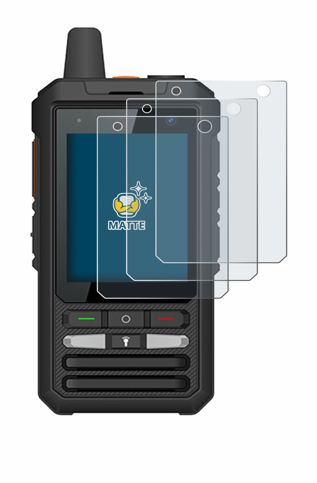 Image of the device Uniwa F80S with a wide variety of screen protectors.