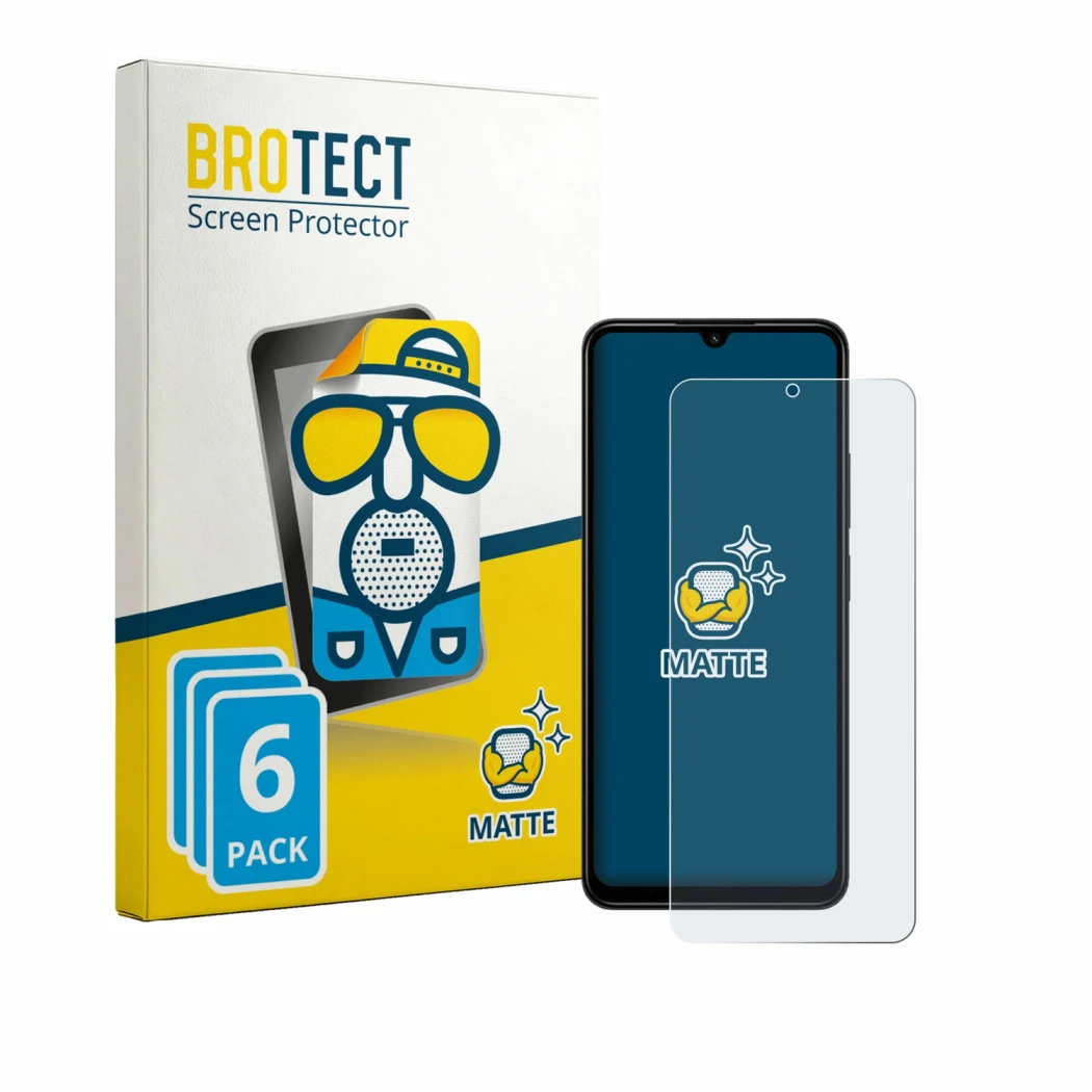 Front side of a product packaging with the brand logo BROTECT. Next to it is the device Xiaomi Redmi A3 Pro shown with the cor