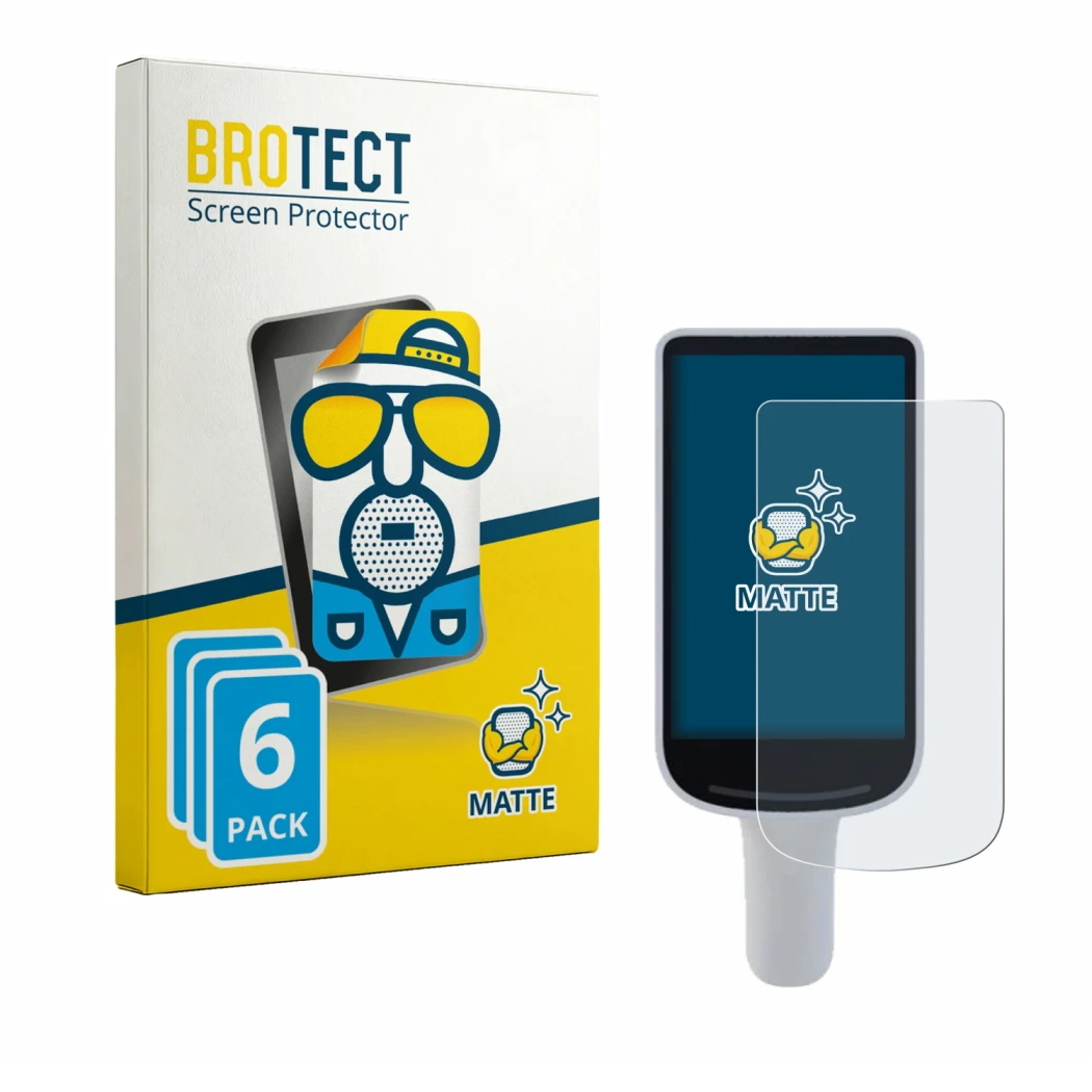 Front side of a product packaging with the brand logo BROTECT. Next to it is the device Datalogic Joya Smart & Smart+ shown wi